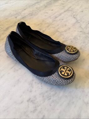 Tory Burch Caroline Printed Woven Leather Ballet Flat